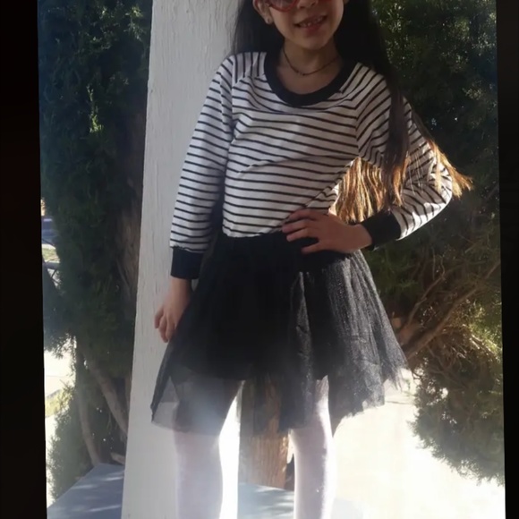 Girls Striped Mesh Layered Tulle Skirt Long Sleeve Dress Ring O Neck 140 8-10 - Picture 3 of 8